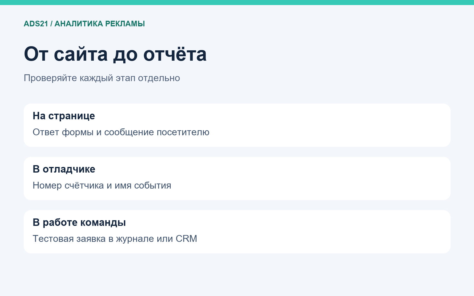 От сайта до отчёта: Проверяйте каждый этап отдельно